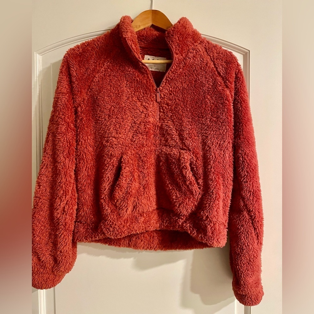 AERO Aeropostale Cozy Red Orange Sherpa Pullover